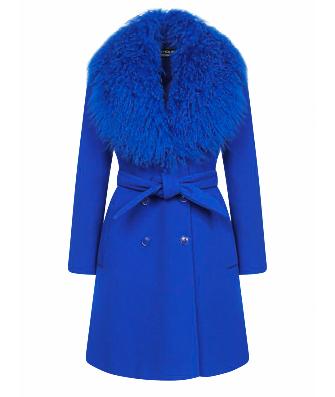 Синее пальто с мехом